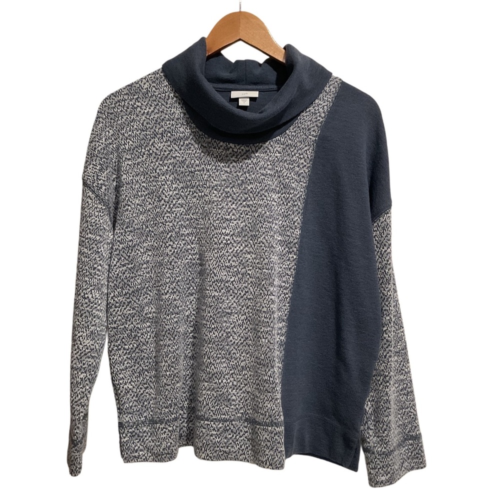 J.Jill Cowl Neck Sweater Blue/White‎ Marled and Colorblock